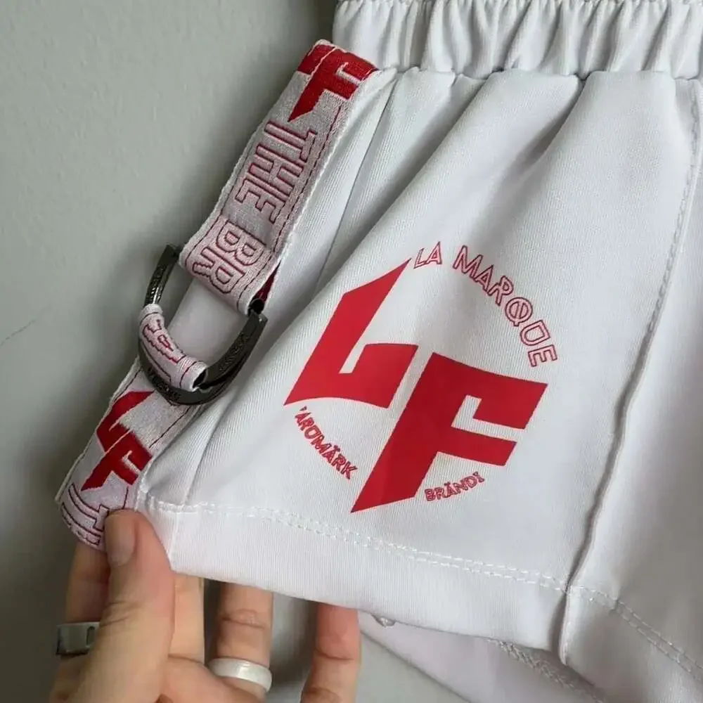 LF The Brand Athletic Shorts Size Small White Red D-Ring Waistband Women’s